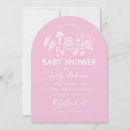 Pink coquette modern hand drawn baby shower 招待状