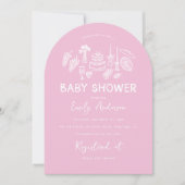 Pink coquette modern hand drawn baby shower 招待状 (正面)