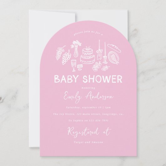 Pink coquette modern hand drawn baby shower 招待状 (正面)