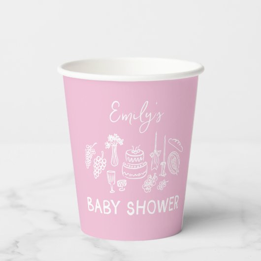 Pink coquette modern hand drawn baby shower 紙コップ (裏面)