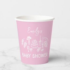 Pink coquette modern hand drawn baby shower 紙コップ