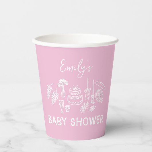 Pink coquette modern hand drawn baby shower 紙コップ (正面)