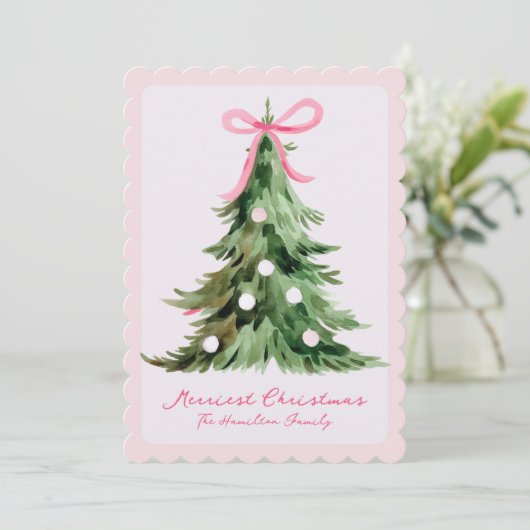 Pink Coquette Ornate Rococo Bow Christmas tree シーズンカード (スタンド正面)