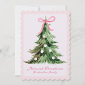 Pink Coquette Ornate Rococo Bow Christmas tree シーズンカード (正面)