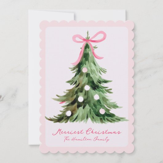 Pink Coquette Ornate Rococo Bow Christmas tree シーズンカード (正面)