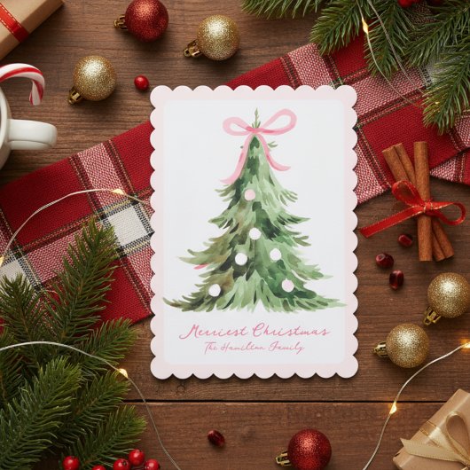Pink Coquette Ornate Rococo Bow Christmas tree シーズンカード