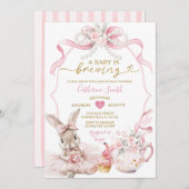 Pink Coquette Pearl Brewing Bunny Girl Baby Shower 招待状 (正面/裏面)
