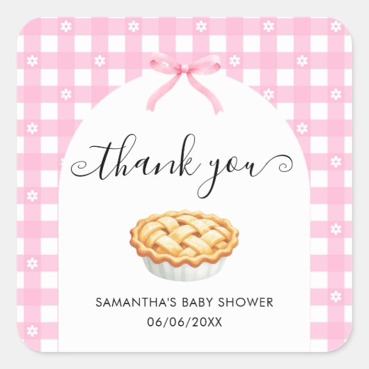 Pink Coquette Pie Baby Shower Thank You スクエアシール (正面)