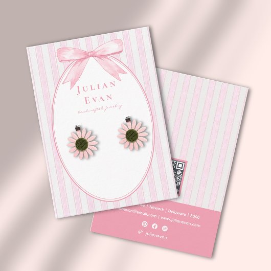 Pink Coquette Preppy Stripe Jewelry Display 名刺