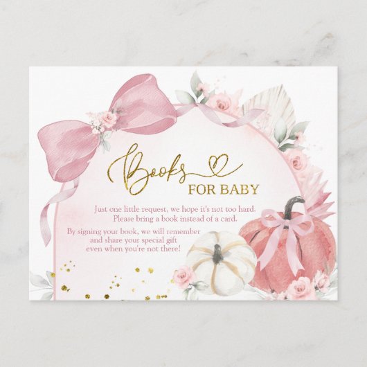 Pink Coquette Pumpkin Baby Shower Books for Baby インビテーションポストカード (正面)