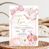 Pink Coquette Pumpkin Tea For Two Second Birthday 招待状