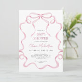 Pink Coquette Ribbon Bow Blush Frame Baby Shower 招待状 (スタンド正面)