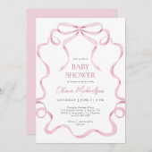 Pink Coquette Ribbon Bow Blush Frame Baby Shower 招待状 (正面/裏面)