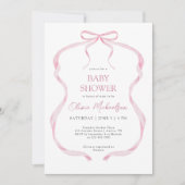 Pink Coquette Ribbon Bow Elegant Girl Baby Shower 招待状 (正面)