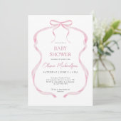 Pink Coquette Ribbon Bow Elegant Girl Baby Shower 招待状 (スタンド正面)