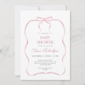 Pink Coquette Ribbon Bow Modern Girl Baby Shower 招待状 (正面)