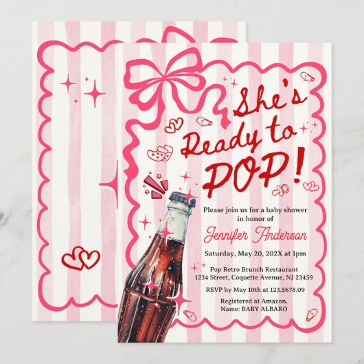 Pink Coquette She is Ready to POP Invitation 招待状 (正面/裏面)