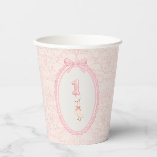 Pink Coquette Silly Goose 1st Birthday  紙コップ (正面)