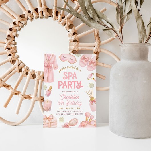 Pink Coquette Spa Party Birthday 招待状