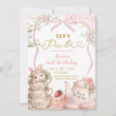 Pink Coquette Spring Bunny Tea Par Tea Birthday 招待状 (正面)