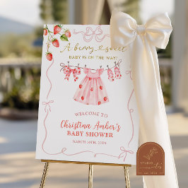 Pink Coquette Strawberry Baby Shower Welcome Sign ポスター