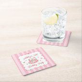 Pink Coquette Striped Vintage Hand Drawn Birthday スクエアペーパーコースター (インサイチュ)
