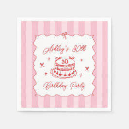 Pink Coquette Striped Vintage Hand Drawn Birthday スタンダードカクテルナプキン