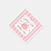 Pink Coquette Striped Vintage Hand Drawn Birthday スタンダードカクテルナプキン (角)