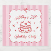 Pink Coquette Striped Vintage Hand Drawn Birthday スパークリングワインラベル (シングルラベル)
