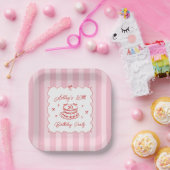 Pink Coquette Striped Vintage Hand Drawn Birthday ペーパープレート (パーティー)