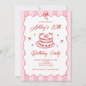 Pink Coquette Striped Vintage Hand Drawn Birthday 招待状 (正面)