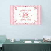 Pink Coquette Striped Vintage Hand Drawn Birthday 横断幕 (トレードショー)