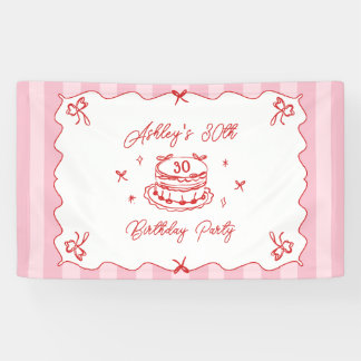 Pink Coquette Striped Vintage Hand Drawn Birthday 横断幕