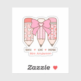 Pink Coquette Valentine Teacher Pencil Custom シール