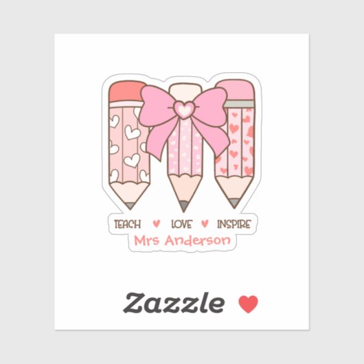 Pink Coquette Valentine Teacher Pencil Custom シール (シート)