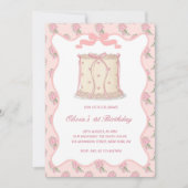 Pink Coquette Vintage Cake Bows Birthday 招待状 (正面)