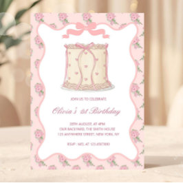 Pink Coquette Vintage Cake Bows Birthday 招待状