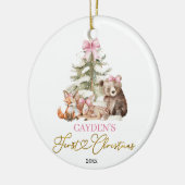 Pink Coquette Woodland First Christmas Ornament セラミックオーナメント (左)
