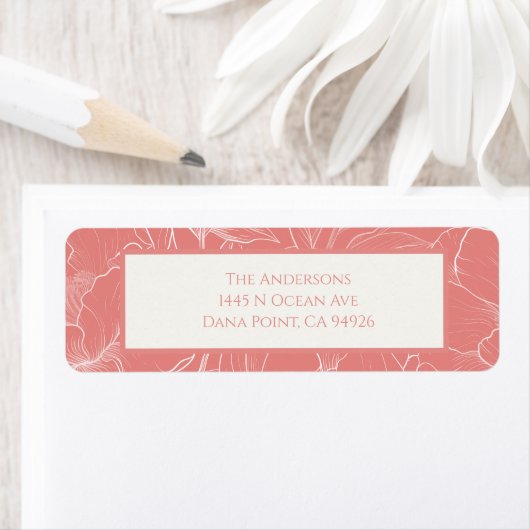 Pink Coral Botanical Minimalist Wedding  ラベル (インサイチュ)