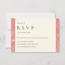 Pink Coral Botanical Minimalist Wedding RSVP