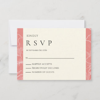Pink Coral Botanical Minimalist Wedding RSVP