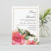 Pink coral mint white gold glitter floral wedding 招待状 (スタンド正面)
