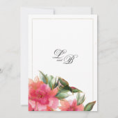 Pink coral mint white gold glitter floral wedding 招待状 (裏面)