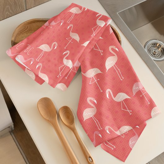Pink Coral Red Flamingo Pattern Personalized キッチンタオル