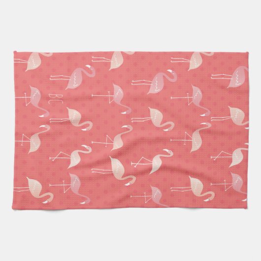 Pink Coral Red Flamingo Pattern Personalized キッチンタオル (横)