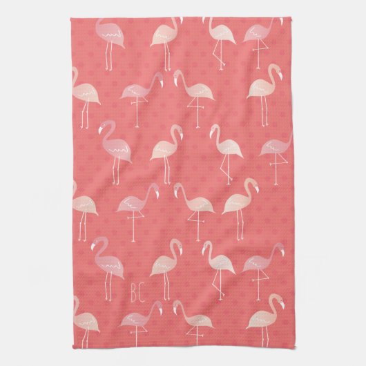 Pink Coral Red Flamingo Pattern Personalized キッチンタオル (縦)