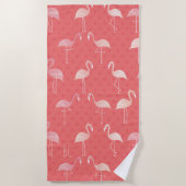 Pink Coral Red Flamingo Pattern Personalized ビーチタオル (正面)