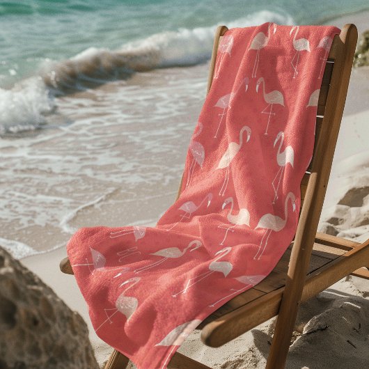 Pink Coral Red Flamingo Pattern Personalized ビーチタオル