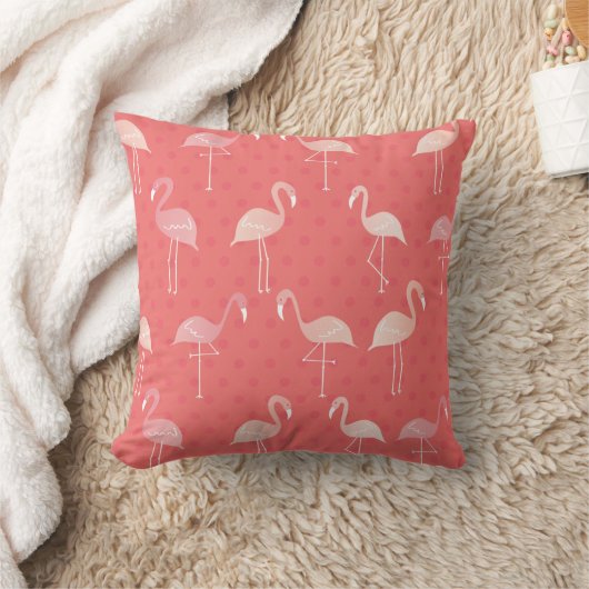 Pink Coral Red Flamingo Seamless Pattern クッション (ブランケット)
