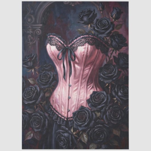 Pink Corset Black Roses Decoupage 薄葉紙 (正面)